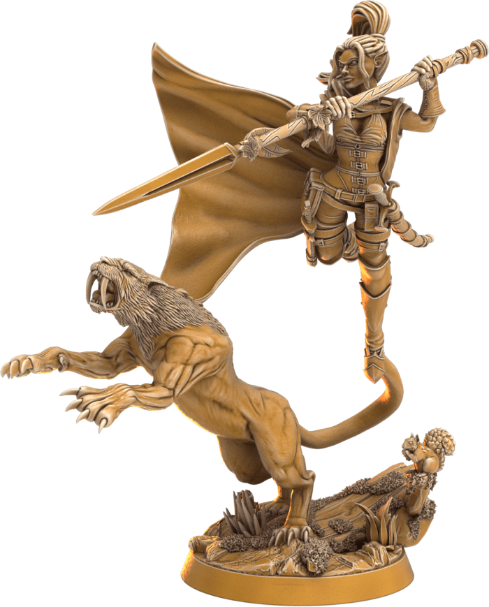 Explorador Therine Proudspear con Gato Salvaje|Dragon's Forge Miniatures|Exploradores
