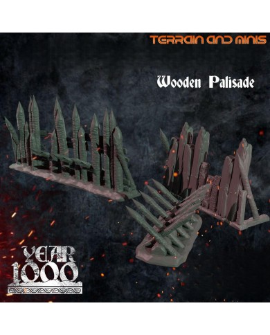 Set of three wooden palisades