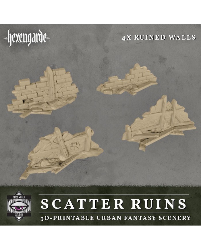 Muros en Ruinas de Hexengarde (x4)|Tired World Studio|Escenografia Mordheim