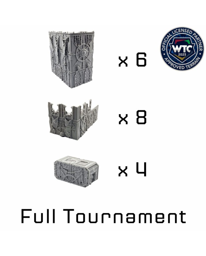 WTC 40K Chaos Terrain Foldable Bundle - 10E|Terrainandminis|

















WTC 40K Chaos Terrain foldable with Chaos style. Thanks to the buildings folding system, you can store the 40K terrain in the smallest possible space.
In addition, the floors are removable, offering several advantages:

Interchangeable floors with other 40K scenery
Ready for future changes to the WTC floor dimensions
Rigid system for buildings once assembled
Completely horizontal floors
Improved play experience (you can remove the floors if they get in the way while playing)

WTC 40K Chaos Terrain foldable are designed by Txarli Factory™, a Licensed Terrain Partner de WTC 40K 10th Edition, available in several versions.

This WTC 40K Set includes the following scenery elements:

WTC 40K Set - Full Tournament Option
6 3-story buildings
8 2-story buildings
4 shipping containers

WTC 40K Set - Light Option
2 3-story buildings
8 2-story buildings
4 shipping containers

WTC 40K Set - Medium Option
4 3-story buildings
6 2-story buildings
4 shipping containers

WTC 40K Set - Heavy Option
6 3-story buildings
4 2-story buildings
4 shipping containers

WTC 40K Set - Basic Option
1 3-story building
1 2-story building
1 shipping container

The dimensions of these items comply with the WTC 40K scenography standard, as follows:
3-story building: 9" x 5" x 9.5"
2-story building: 9" x 5" x 5"
Container: 5" x 2.5" x 2.5"

WTC 40K Chaos Terrain Foldable made of bioplastic (PLA+) in 28mm/32mm scale.
All elements come unpainted and may require assembly.









Terrain And Minis is an authorized dealer with a commercial license from Txarli Factory™.





WTC 40K is a global Warhammer 40K tournament organized by the World Team Championship. You can find answers to your questions about WTC 40K terrain table layout in WTC 40K Rules.

This 40K terrain is not affiliated with or endorsed by Games Workshop or any of its subsidiaries and is compatible with all 28mm/32mm scale Grimdark tabletop games, such as Grimdark Future, Trench Crusade, Warhammer 40K or Warmachine.

Warhammer 40K scenery can be purchased from the Games Workshop Warhammer™ Store.












