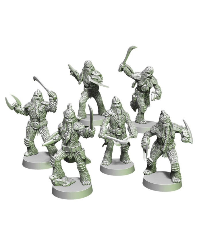 Furry Warriors (x6)|Anvilrage StudiosSix Furry Warriors miniatures created by Anvilrage Studios compatible with a Star Wars Legion Wookiee warriors
These compatible Wookiee warriors figures is available in 28mm, 32mm, and 35mm scales.
All elements of this Anvilrage Studios Furry Warriors miniatures come unpainted and may require assembly.
These Furry Warriors are not a Star Wars Legion Wookiee product, nor is it endorsed or supported in any way by Atomic Mass Games / Asmodee / Disney / Lucasfilm. It is compatible with science fiction games in 28mm, 32mm, and 35mm scales.
Wookiee Warriors and Star Wars Legion miniatures can be purchased at store.asmodee.com
We inspect all of our products before shipping, but due to the nature of 3D printing, some items may require cleaning before use.
Other scales (sizes) are available upon request.
Terrain And Minis is an authorized commercial printer of Anvilrage Studios 
You can check out more official Anvilrage products Furry / Warriors here.