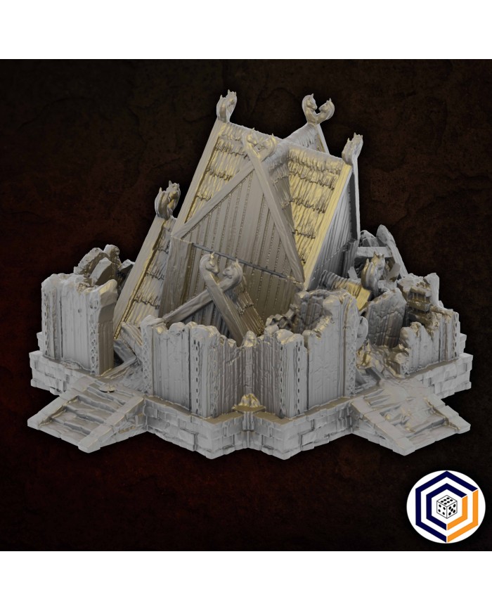 Kingdom of Saxonia - Barracks Ruined|Conquest Creations|The Barracks Ruined is an ideal piece of terrrain for any miniatures gaming enthusiast, especially if you're looking for historical and medieval settings. Inspired by the traditional architecture of the Kingdom of Saxonia , this construction brings an authentic and detailed touch to your games.

Designed by Conquest Creations , this terrain stands out for its great realism and the ease with which it can be integrated into any gaming table.

This Barracks Ruined has been carefully crafted to offer an immersive experience. Its walls, roof, and details are designed to recreate daily life in the Kingdom of Saxonia , making it a versatile piece for both collectors and wargamers.

In addition, it is fully compatible with the popular MESBG (Middle-Earth Strategy Battle Game) gaming system, so you can use it to recreate epic battles or custom narratives.

This article is not a Rohan Barracks Ruined from the MESBG game and is not supported or endorsed in any way by Games Workshop.

Rohan Barracks Ruined and other Rohan Terrain for MESBG can be purchased at warhammer.com 

In the War of the Rohirrim it was very common to find some Rohan Barracks Ruined

Whether you're looking to enhance your tournament scenery or simply liven up your collection, the Barracks Ruined is a must-have addition.

Its high-quality design and historical theme of the Kingdom of Saxonia will give your games a unique sense of realism.

With Conquest Creations , authenticity and detail are guaranteed.

All elements come unpainted and assembly is required.

We inspect all our products before shipping, but due to the nature of 3D printing, some objects may require cleaning before use.

Other print resolutions (print quality) and scales (size) are available upon request.

Terrain And Minis is an authorized commercially licensed printer of Conquest Creations