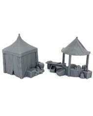 Medieval Market Set - C|3DLayeredscenery|Medieval Market Scenery with Two Stalls in 28mm Scale for Wargames and Roleplaying Games

If you're looking to transform your gaming tables into an immersive setting, this Medieval Market Scenery set is the perfect choice. Designed by 3DLayeredscenery , this set is designed for demanding players who want to take their battles and adventures to the next level.

At 28mm scale, it's ideal for fantasy and historical wargames , as well as for roleplaying games like Dungeons &amp; Dragons (DnD) or Pathfinder , where the narrative atmosphere is just as important as the miniatures.

Each piece of the Medieval Market Scenery includes details such as fruit stalls, sacks, tables, barrels, and elements typical of a bustling medieval market.

The entire set is printed in PLA+ bioplastic, an eco-friendly, durable, and easy-to-paint material that ensures your scenery stays in perfect condition even after many games.

3DLayeredscenery has designed this Medieval Market Scenery with great attention to detail to ensure it's compatible with most 28mm gaming systems.

Thanks to its modularity, you can build different market configurations to make each game session unique.

If you're a collector, a modeling enthusiast, or a Dungeon Master looking to wow your players, this set is an ideal investment to create an immersive atmosphere in your campaigns and battles.

All items come unpainted and requires assembly.

We inspect all of our products prior to shipment, but due to the nature of 3D printing, some items may require cleaning prior to use.

Other print resolutions (print quality) and scale (size) are available upon request.

Terrain And Minis is an authorized commercially licensed printer of 3DLayeredscenery
