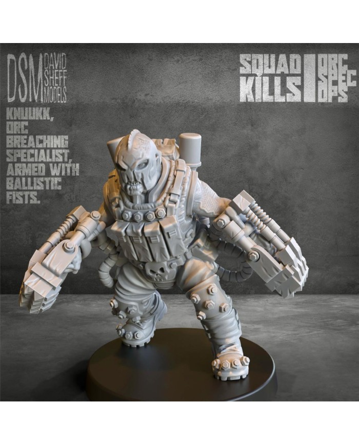 Knuukk from Orc Spec Ops Squad|David Sheff Models|Discover Knuukk, the breaching specialist who will transform your battles on the game field!

A figure designed by the talented David Sheff Models.

This impressive miniature is crafted for wargaming enthusiasts and collectors looking to add a unique touch to their armies.

Product Features:


Unpainted miniature: Knuukk comes unpainted, allowing you to unleash your creativity and customize his look according to your style and preferences.


Assembly required: Keep in mind that this miniature may require assembly before you can dive into the game. Perfect for those who enjoy the building process.


Available scales: Knuukk is offered in two scales: 28mm and heroic 28mm. The heroic scale, equivalent to approximately 30mm/31mm, is ideal for combining with other figures and scenery in 32mm scale, ensuring visual consistency in your collection.


Unique weapon: Equipped with ballistic fists, Knuukk is not only an expert at breaching but also ready to face any opponent on the battlefield with formidable skill.



Ideal for:


Collectors: Expand your collection with a miniature that stands out for its design and customization potential.


Wargamers: Knuukk is the perfect addition to your armies, offering both in-game functionality and an impressive presence on the tabletop.



Why choose Knuukk?

He’s not just a miniature—he’s a statement in every match. With his rugged aesthetics and special weaponry, Knuukk will become a cornerstone of your strategies and a favorite among your fellow players. Don’t wait any longer—add Knuukk to your cart and take your battles to the next level!

Discover more miniatures from David Sheff Models here and more sci-fi orc miniatures here.