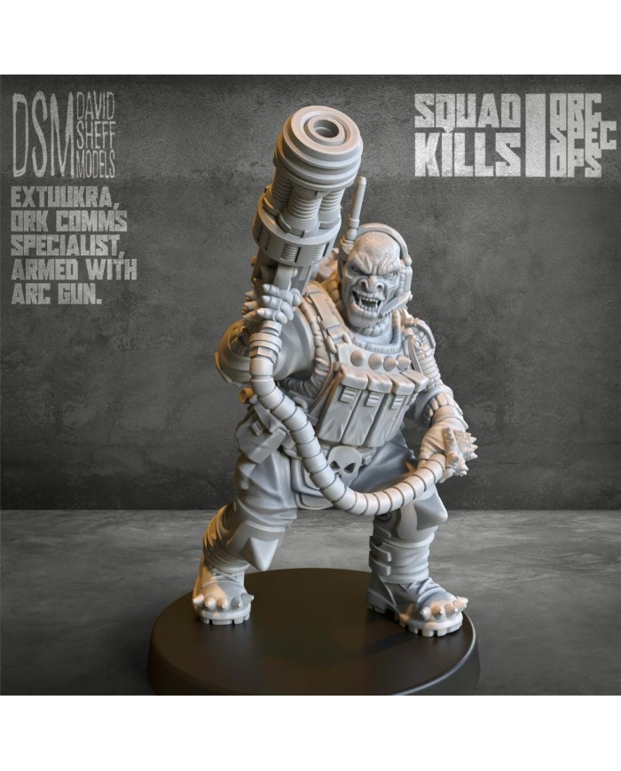 Extuukra from Orc Spec Ops Squad|David Sheff Models|Discover Extuukra , the orc communications expert who will take your miniature collection to the next level.
This unique figure, designed by David Sheff Models , is meticulously crafted in high-quality, high-resolution resin, guaranteeing an exceptional finish for your modeling projects.

Product Specifications:


Unpainted miniature: Extuukra comes as a single unpainted figure, allowing you to customize every detail according to your style and preferences.


Assembly required: The figure may require simple assembly, giving you the chance to engage in the creative process and enjoy a complete modeling experience.


Available scales: Choose between two scales: 28mm and heroic 28mm. The heroic 28mm scale, equivalent to 30mm/31mm, is perfect for those seeking compatibility with other figures and scenery in 32mm scale.


Key Features:


High-quality material: Made of premium resin, Extuukra is not only durable but also features crisp details and impressive texture.


Exceptional design: Each figure showcases the artistic mastery of David Sheff Models, delivering a design that captures the essence of an orc specialist.



Elevate your battles and enrich your gaming universe with Extuukra, the orc communications expert your collection cannot be without. Get yours today and begin your modeling adventure!

Discover more miniatures from David Sheff Models here and more sci-fi orc miniatures here.