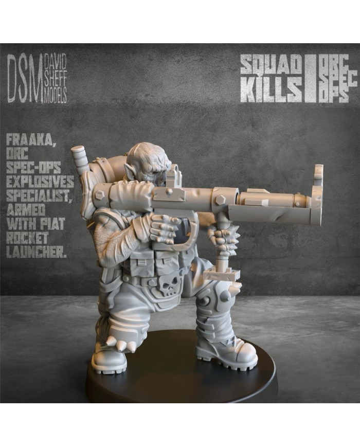 Fraaka del Escuadrón de Operaciones Especiales Orco|David Sheff Models|Descubre a Fraaka, un especialista orco en explosivos armado con lanzador de cohetes, diseñado para destacar en tus partidas de wargames y enriquecer cualquier colección de miniaturas.
Creado por David Sheff Models , está fabricado en resina de alta calidad y alta resolución, garantizando detalles nítidos y un acabado excepcional para tus proyectos de modelismo.
Especificaciones del producto


Incluye una sola miniatura


Miniatura sin pintar: lista para personalizar con tus colores y estilo.


Montaje requerido: puede necesitar ensamblaje sencillo antes de usarse en el campo de batalla.


Escalas disponibles:


28mm


28mm heroica (equivalente a 30mm/31mm)La escala heroica ofrece compatibilidad con otras miniaturas y escenografía en escala de 32mm, manteniendo coherencia en tu colección.




Características destacadas


Material premium: elaborada en resina de alta calidad con resolución superior, ideal para resaltar cada detalle.


Diseño exclusivo: creación original de David Sheff Models , que captura la esencia explosiva y poderosa de un especialista orco.


Versatilidad: perfecta para wargamers de fantasía y ciencia ficción, así como para coleccionistas que buscan figuras únicas y de gran calidad.


¿Por qué elegir a Fraaka ?
Fraaka no es solo una miniatura, es una pieza clave que aportará fuerza y personalidad a tu ejército. Con su lanzador de cohetes y diseño detallado, se convertirá en protagonista tanto en el tablero como en tu vitrina.

Añade a Fraaka a tu colección hoy mismo y eleva tus batallas a un nuevo nivel.

Con el diseño de David Sheff Models , cada detalle cuenta, así que prepárate para disfrutar de una experiencia única al pintar y montar tu miniatura.

Descubre mas miniaturas de David Sheff Models aquí y más miniaturas de orcos de ciencia ficción aquí.
