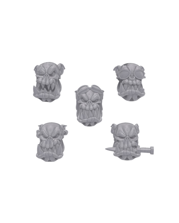 Orc Boy Heads (x5)|Malicious Minis|SciFi Orc Miniatures