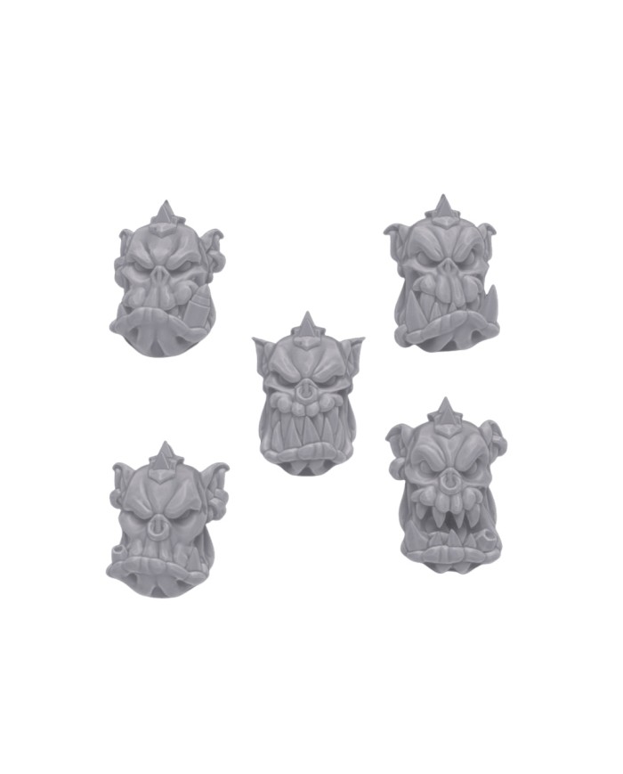 Orc Mohawk Heads (x5)|Malicious Minis|SciFi Orc Miniatures