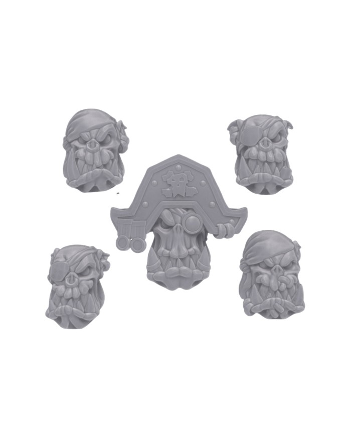 Orc Pirate Heads (x5)|Malicious Minis|SciFi Orc Miniatures