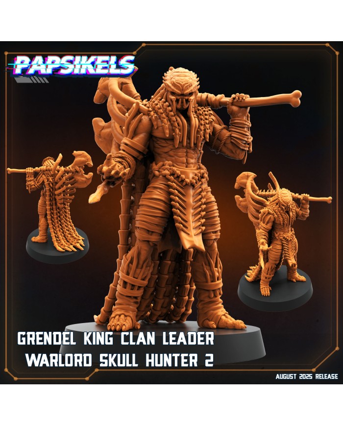 Grendel King Clan Leader Warlord Skull Hunter - 2|Papsikels Miniatures|Ancient Hunters