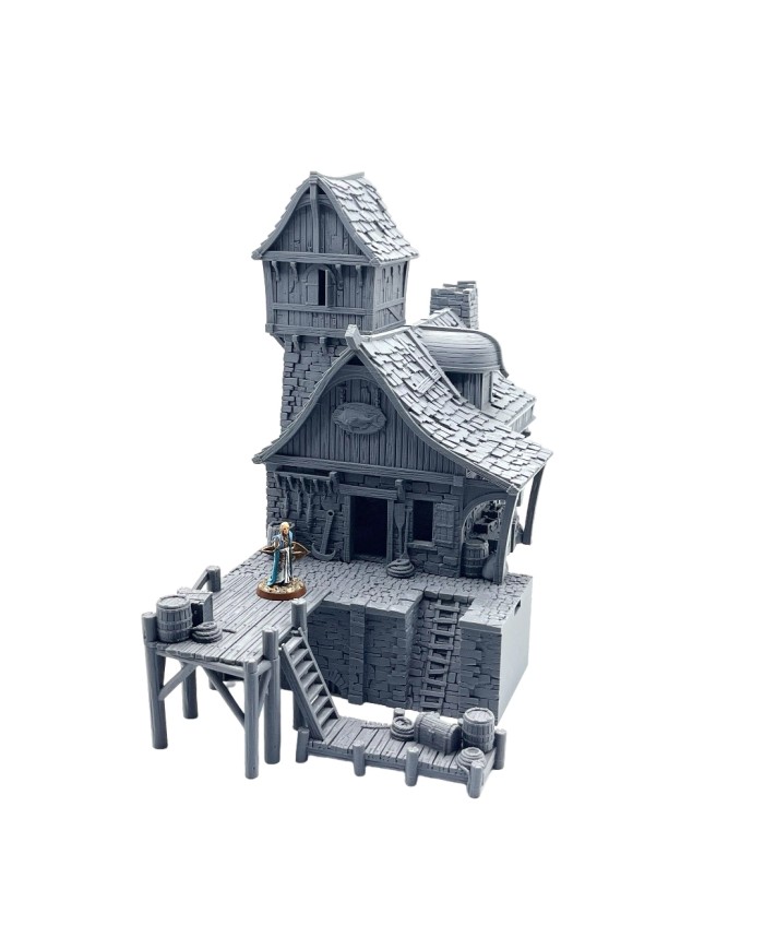 El Sombrero del Pescador Con Muros del Muelle de Ancrabourg|3DLayeredscenery|Ciudad Medieval