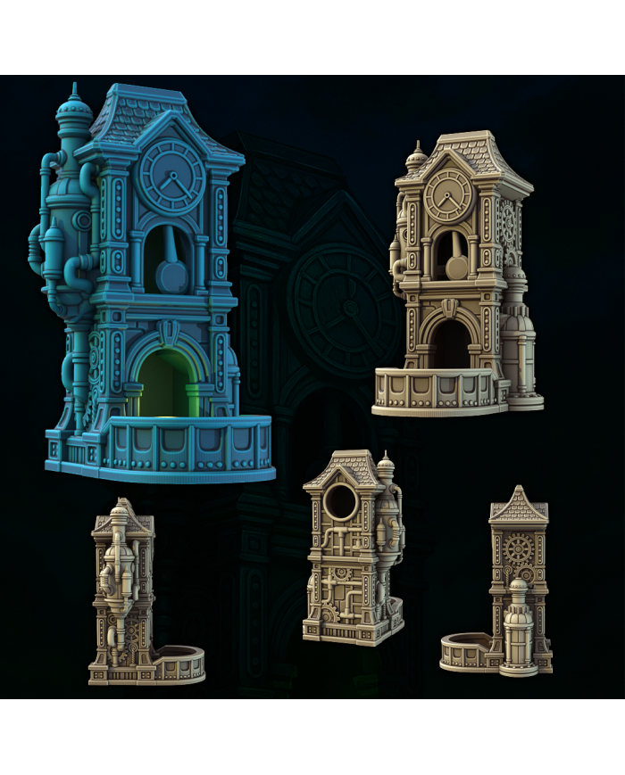 Torre de Dados de Reloj Steampunk|Fantasy 3D Tabletop|Torres de Dados de Fantasía