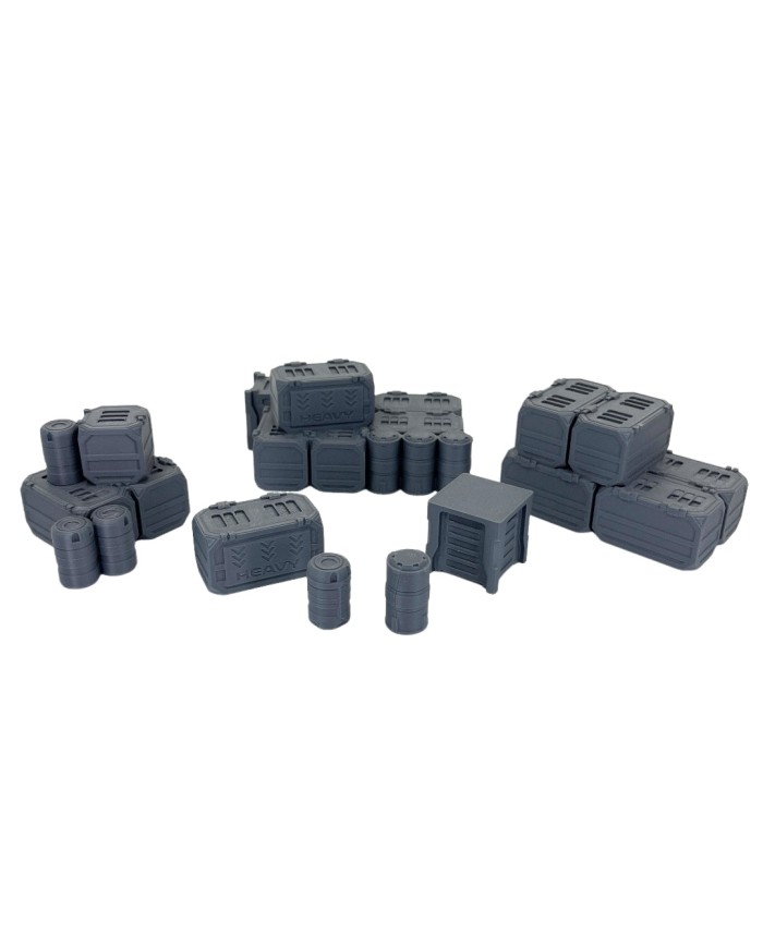 Cyberpunk Crates and Barrels (x7)|Corvus Game Terrain|Cyberpunk Scatter Terrain