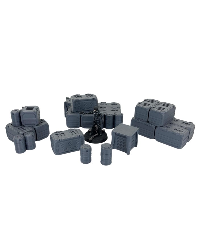 Cajas y Barriles Ciberpunk (x7)|Corvus Game Terrain|Terreno Disperso Ciberpunk