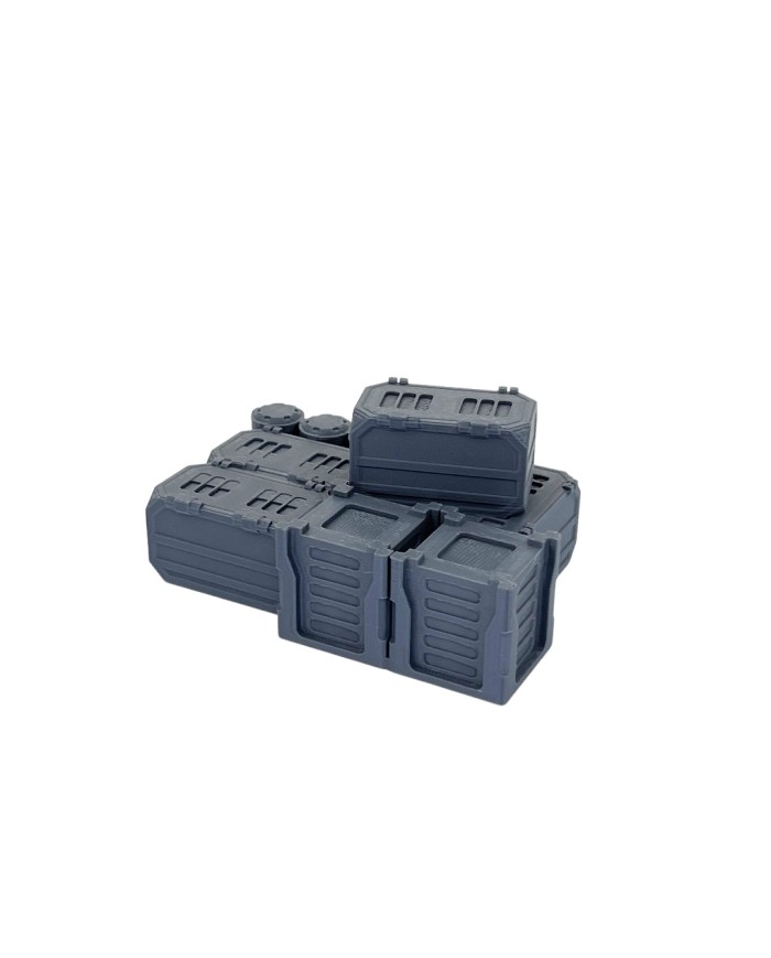 Cyberpunk Crates and Barrels (x7)|Corvus Game Terrain|Cyberpunk Scatter Terrain