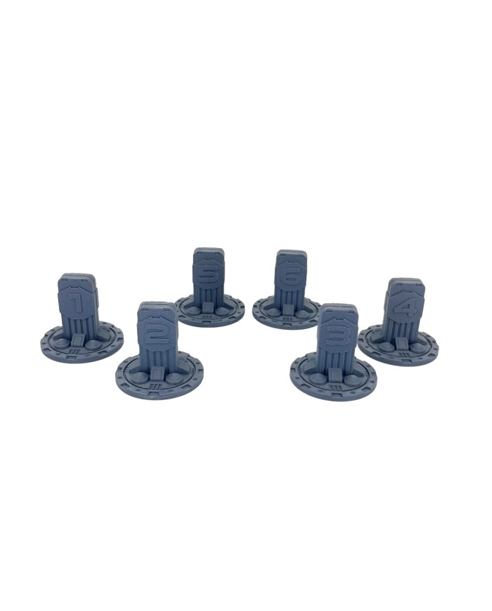 Marcadores de Objetivos Sci-Fi con Números (x6)|Corvus Game Terrain|Accesorios Sci-Fi