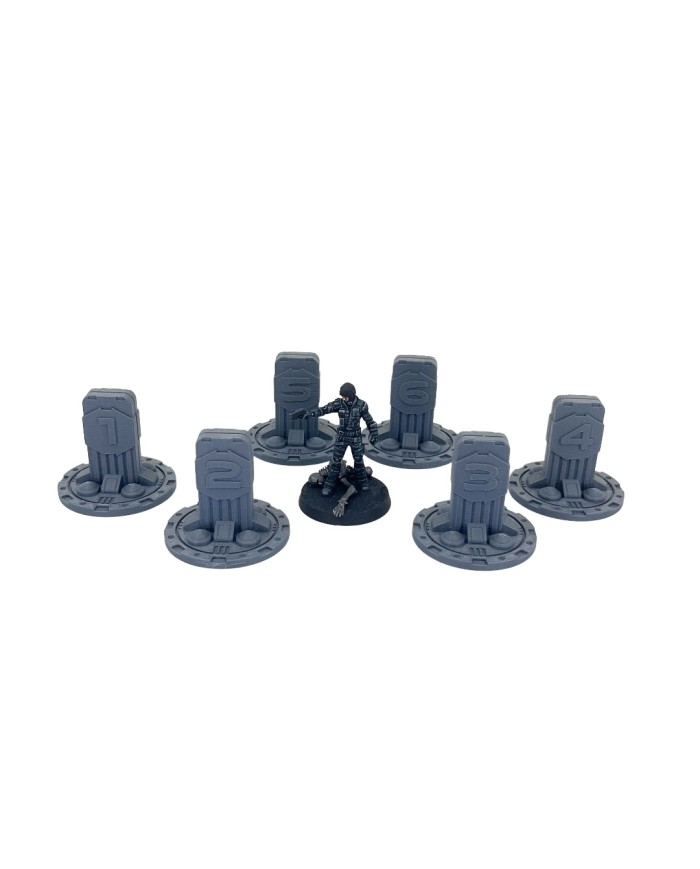 Sci-Fi Objective Markers with Numbers (x6)|Corvus Game Terrain|Sci-Fi Props