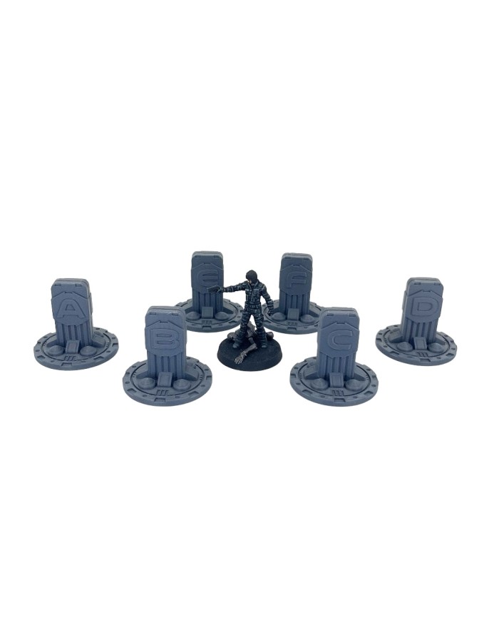 Sci-Fi Objective Markers with Letters (x6)|Corvus Game Terrain|Sci-Fi Props