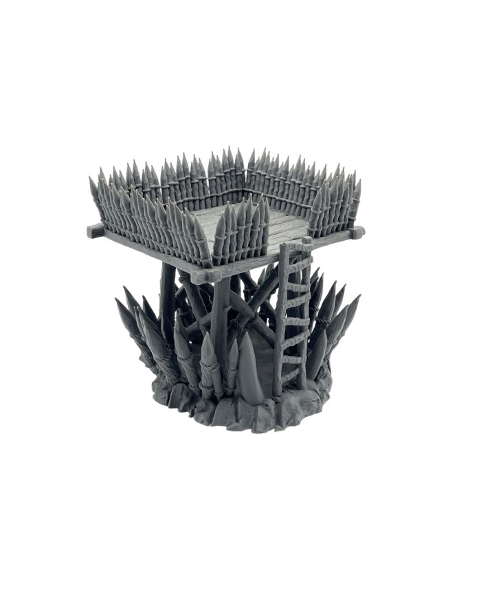 Orc Settlement - Watchtower - A|Mujja's Forge|All items come unpainted and assembly is required. We inspect all of our products prior to shipment, but due to the nature of 3D printing, some items may require cleaning prior to use. Other print resolutions (print quality) and scale (size) are available upon request. Terrain And Minis is an authorized licensed printer of Mujja's Forge™..