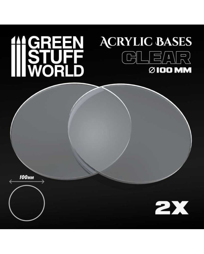 100mm Round Clear Acrylic Bases | Green Stuff World | Acrylic Bases