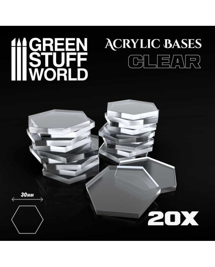 Peanas Hexagonales Transparentes de 30 mm - Bases Acrílicas | Green Stuff World | Peanas Transparentes