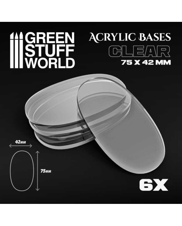 Peanas Ovaladas Transparentes de 75x42 mm - Bases Acrílicas | Green Stuff World | Peanas Transparentes