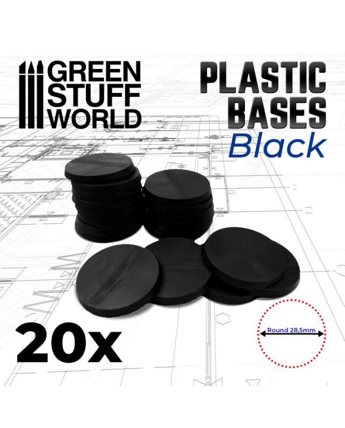 28.5mm Round Bases - Black Plastic | Green Stuff World | Plastic Bases | Terrainandminis
