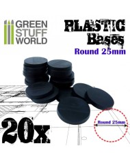 25mm Round Bases - Black Plastic | Green Stuff World | Plastic Bases | Terrainandminis