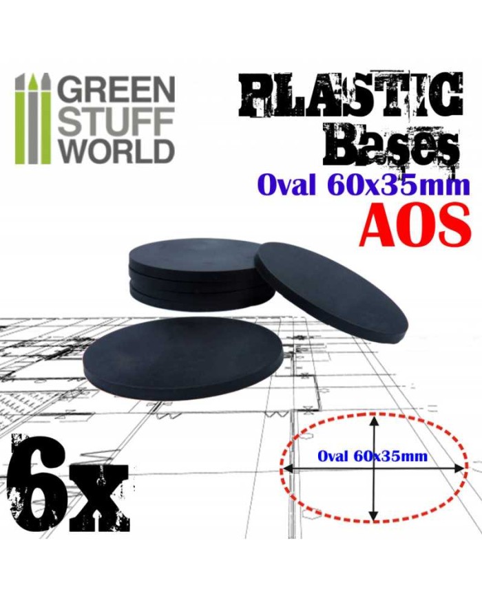 AOS 60x35mm Oval Bases - Black Plastic | Green Stuff World |Plastic Bases