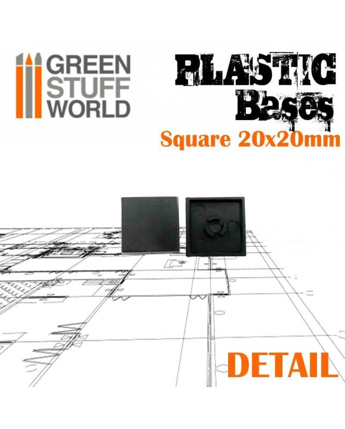 20x20mm Square Bases - Black Plastic | Green Stuff World |Plastic Bases