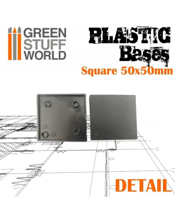 50x50mm Square Bases - Black Plastic | Green Stuff World |Plastic Bases