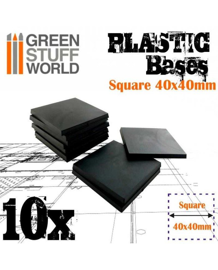 40x40mm Square Bases - Black Plastic | Green Stuff World |Plastic Bases