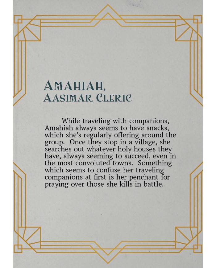 Female Aasimar Cleric - Amahiah|The Printing Goes Ever On|Clerics
