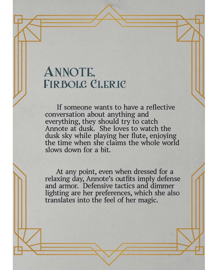 Female Firbolg Cleric - Annote|The Printing Goes Ever On|Clerics