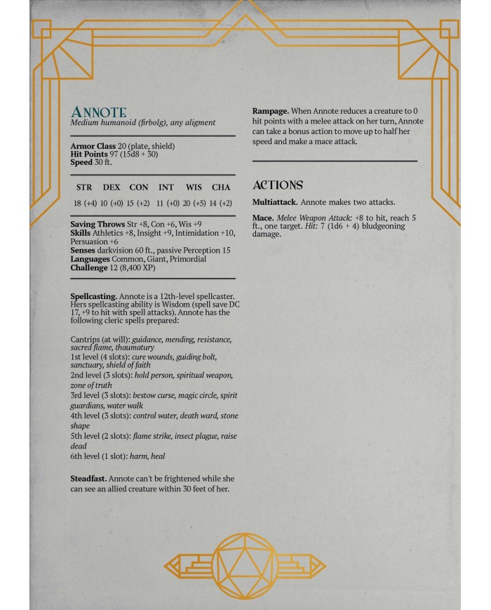 Female Firbolg Cleric - Annote|The Printing Goes Ever On|Clerics