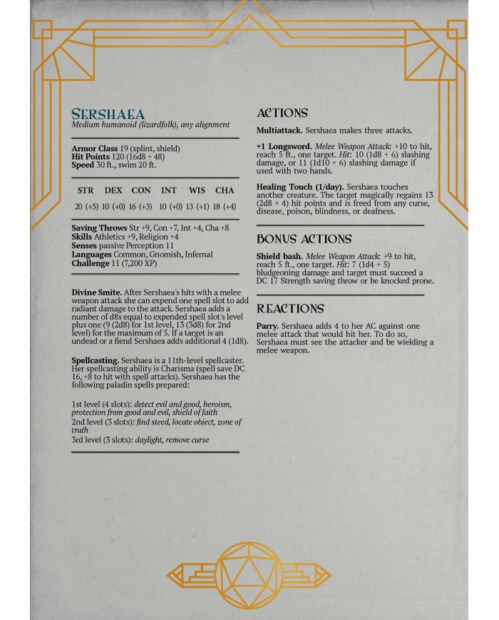 Female Lizardfolk Paladin - Sershaea|The Printing Goes Ever On|Paladins