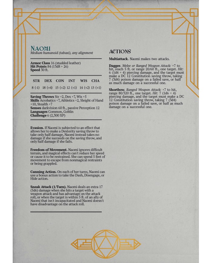 Female Tabaxi Rogue - Naomi|The Printing Goes Ever On|Rogues
