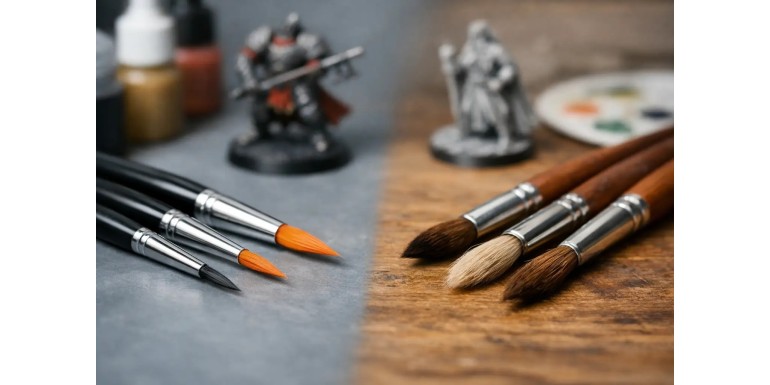 Synthetic vs. natural brushes for miniatures